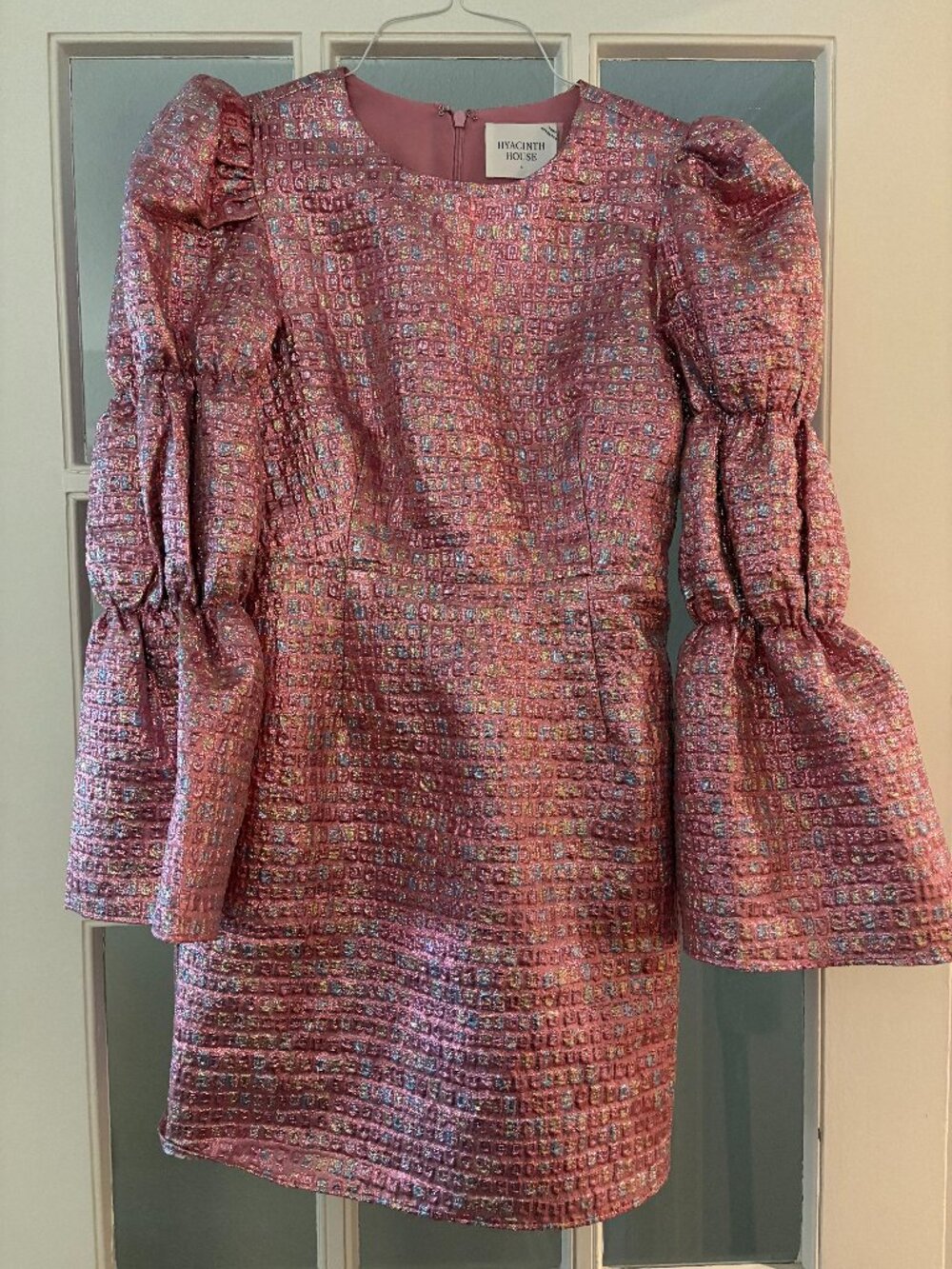 Hyacinth House Pink Metallic Brocade Mini Dress
